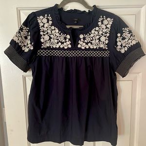 J. Crew Embroidered cotton poplin puff-sleeve top